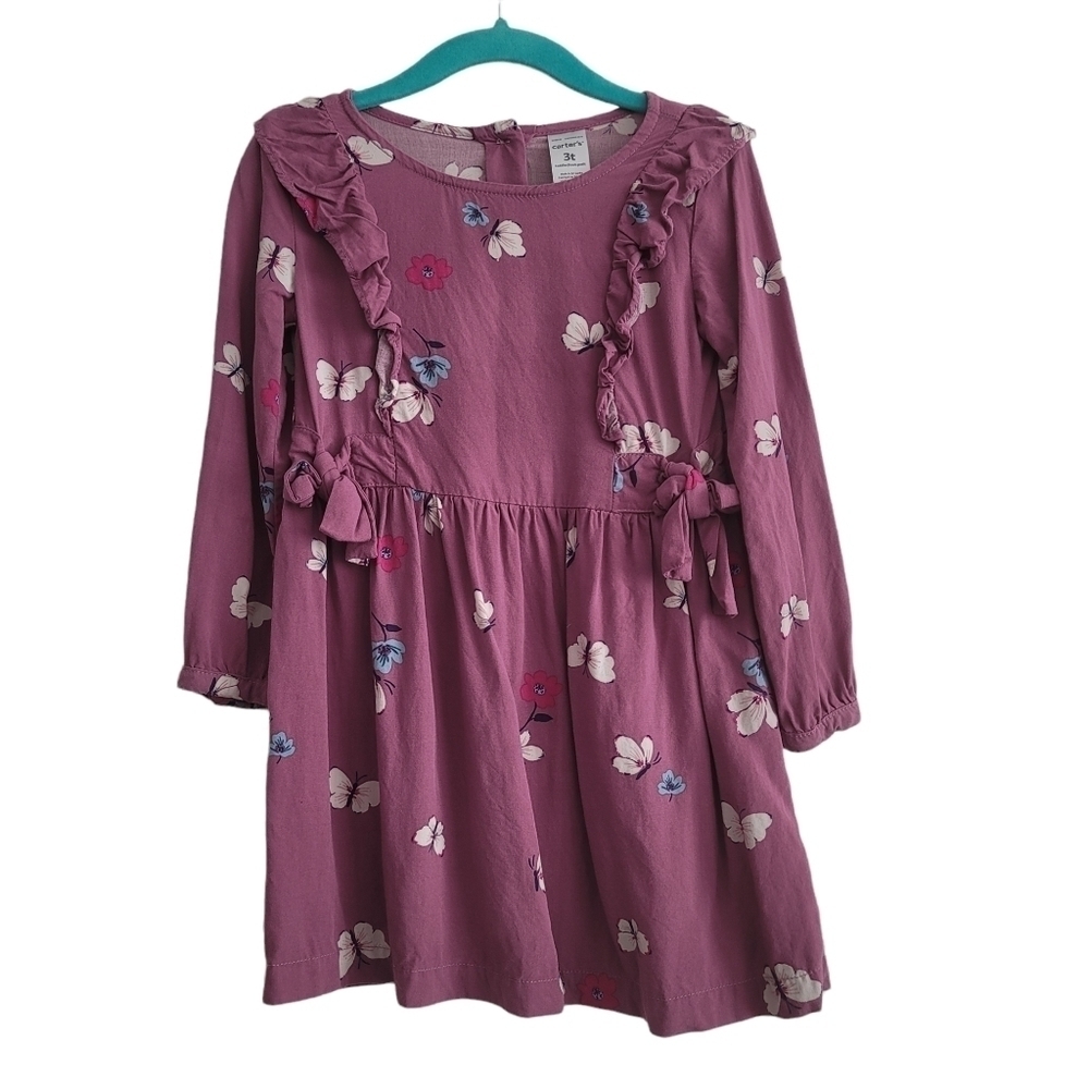 Carter's 3T Purple Ruffle Butterfly Floral Long Sleeve‎ Dress